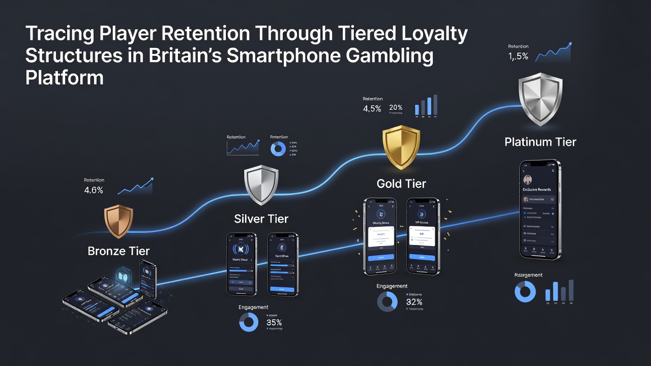 Analytics dashboard showing player retention curves segmented by loyalty tier on a British mobile gambling platform